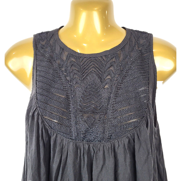 SUNDANCE Semi Sheer Blouse Sleeveless Embroidered Neckline BOHO Black X-Small - Picture 3 of 11
